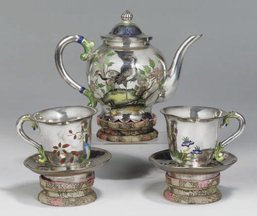 A Chinese silver and enamel teaset, 20th Century