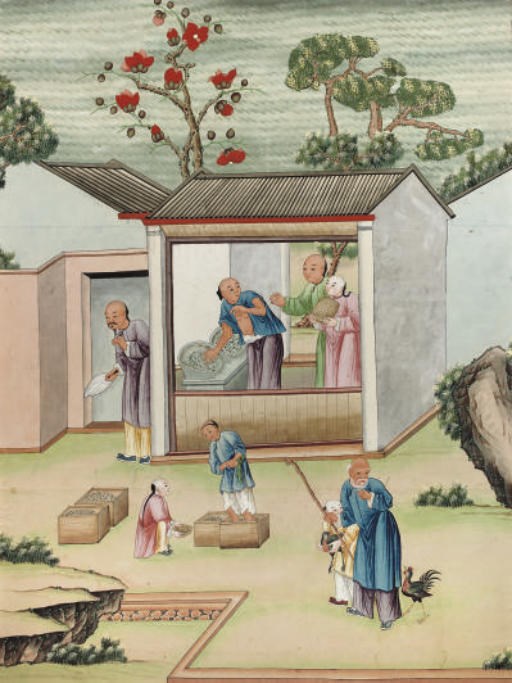 A large Chinese wallpaper section, 19th century