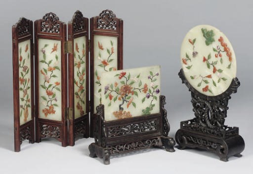 A Chinese jadeite four panel table screen, 20th century
