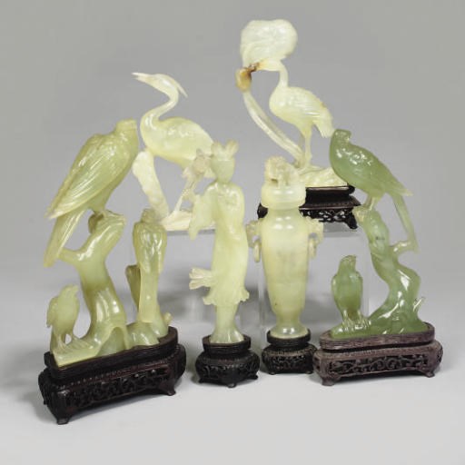 Six Chinese bowenite carvings, 20th century
