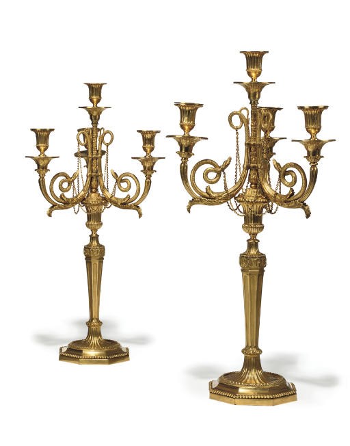 A PAIR OF AUSTRIAN ORMOLU FOUR-LIGHT CANDELABRA