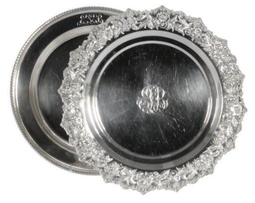 TWO AMERICAN SILVER CIRCULAR TRAYS,