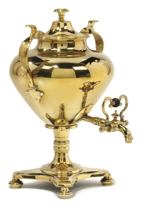 A George IV brass tea urn and cover