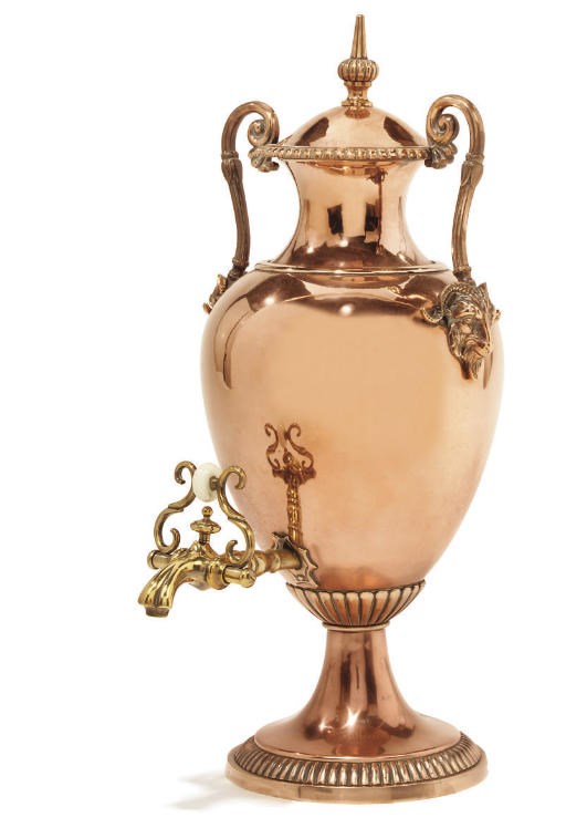 A Victorian copper and brass tea urn