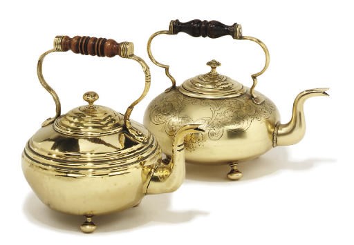 Two Victorian brass toddy kettles