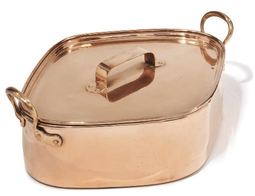 A Victorian copper turbot pan and cover