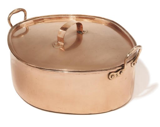 A Victorian copper turbot pan and cover