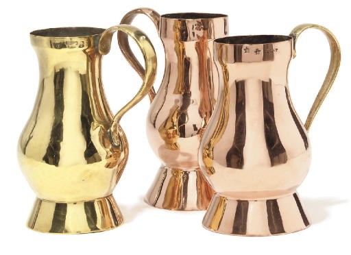 TWO SCOTTISH COPPER PINT MEASURES