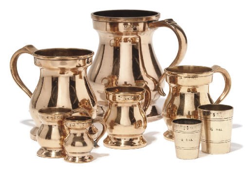 A SET OF SIX VICTORIAN GUN-METAL MEASURES