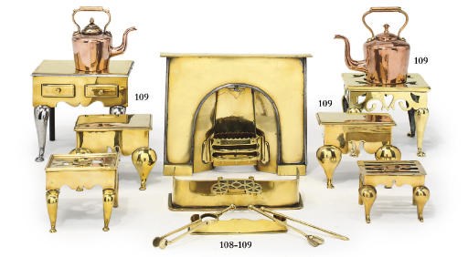 A COLLECTION OF VICTORIAN MINIATURE BRASS HEARTH-SIDE UTENSILS