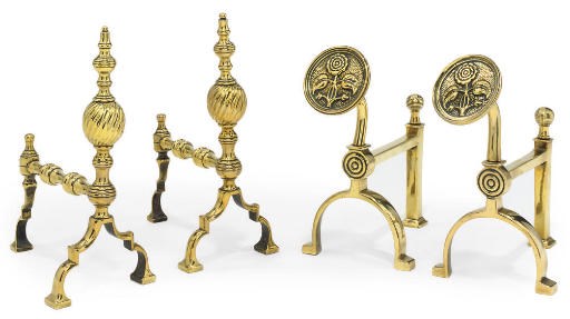 A PAIR OF VICTORIAN BRASS FIRE-TOOL RESTS