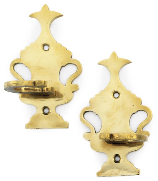 A PAIR OF ENGLISH BRASS JAMB-HOOKS