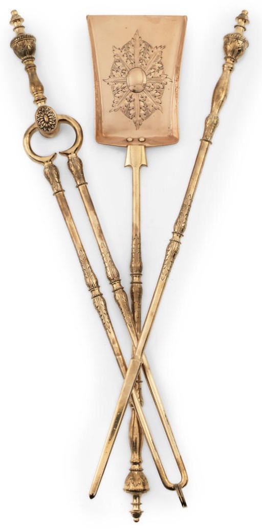 A SET OF VICTORIAN 'GUN-METAL' FIRE-TOOLS