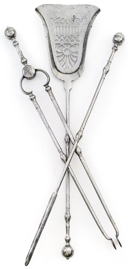 A FINE SET OF GEORGE III STEEL FIRE-TOOLS