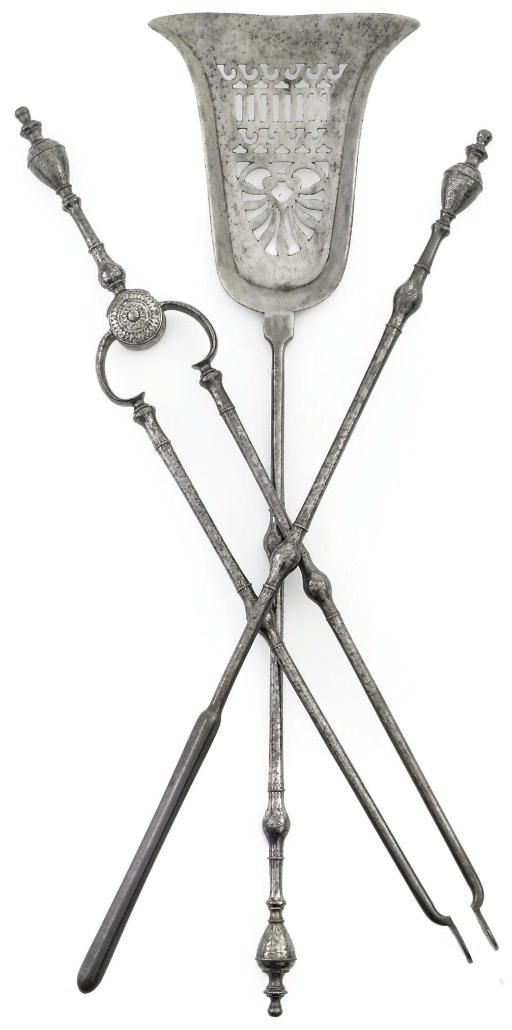 A FINE SET OF GEORGE III STEEL FIRE-TOOLS