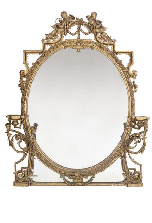 A LATE VICTORIAN GILTWOOD AND COMPOSITION OVERMANTEL MIRROR