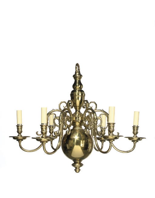 A BRASS SIX LIGHT CHANDELIER
