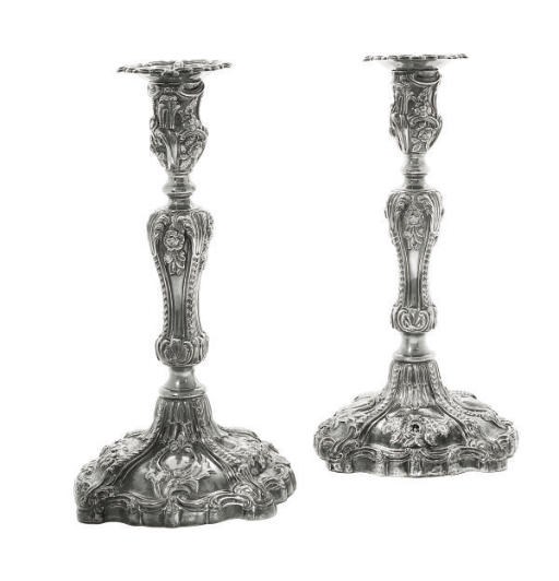 A PAIR OF VICTORIAN SILVER CANDLESTICKS,