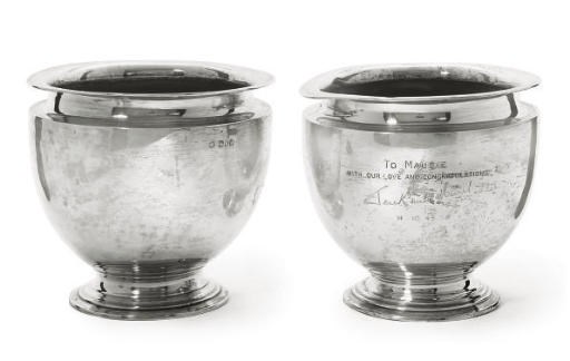 A PAIR OF EDWARDIAN SILVER FERN POTS/JARDINIERES,