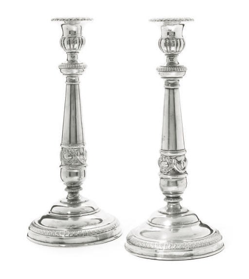 A PAIR OF 19TH CENTURY ITALIAN SILVER CANDLESTICKS,