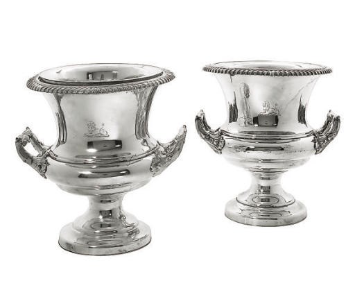 A PAIR OF OLD SHEFFIELD PLATE WINE COOLERS