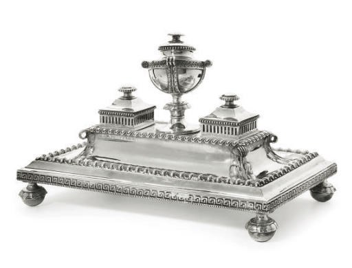 A VICTORIAN SILVER INKSTAND,