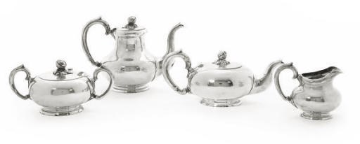 A 19TH CENTURY RUSSIAN 4-PIECE SILVER TEA/COFFEE SERVICE,