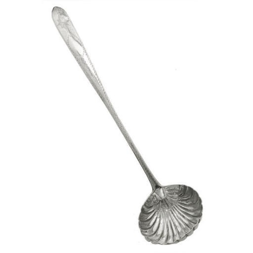 A GEORGE III IRISH SILVER SOUP LADLE,