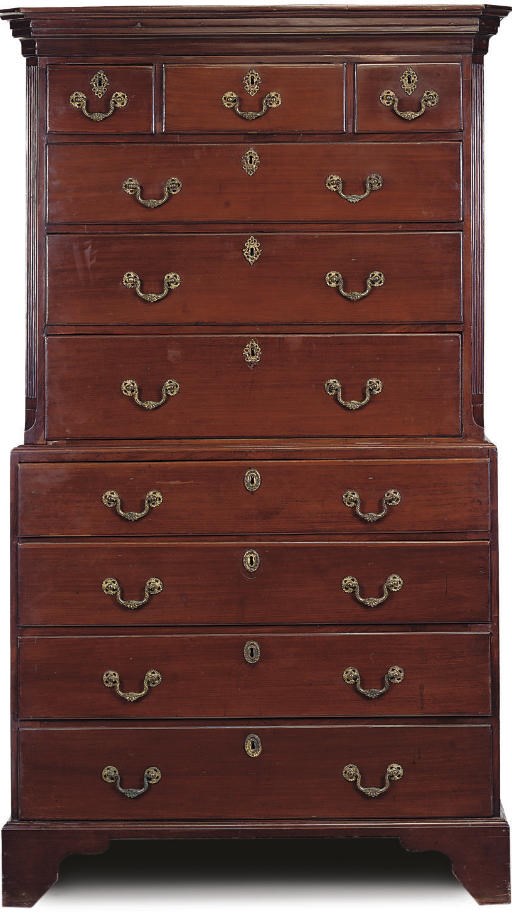 A GEORGE III MAHOGANY SECRETAIRE TALLBOY