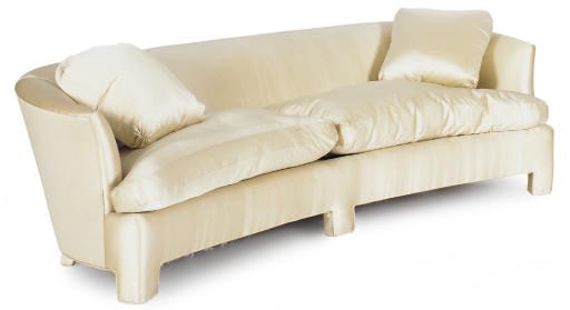 A CREAM SATIN UPHOLSTERED SOFA,