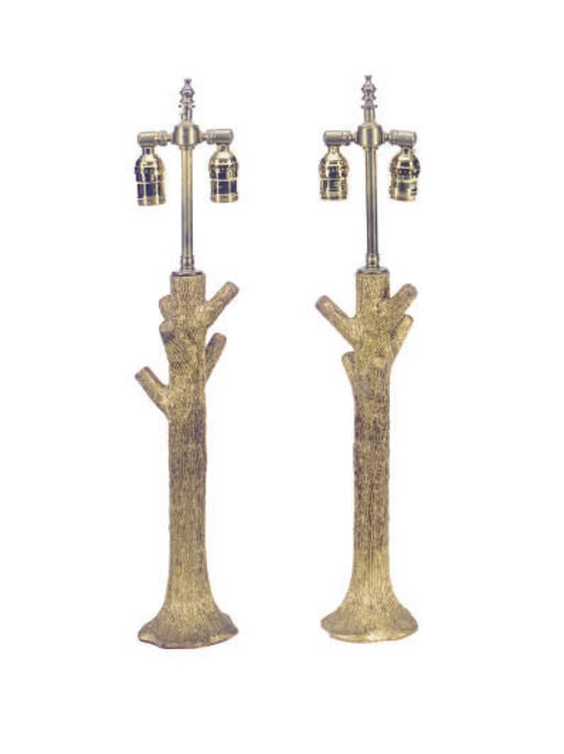 A PAIR OF NATURALISTIC GILT-METAL TABLE LAMPS,