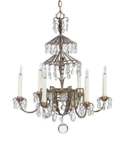 A GILT-METAL AND CUT-GLASS SIX-LIGHT CHANDELIER,