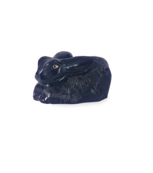 AN OBSIDIAN, GOLD AND DIAMOND RABBIT,