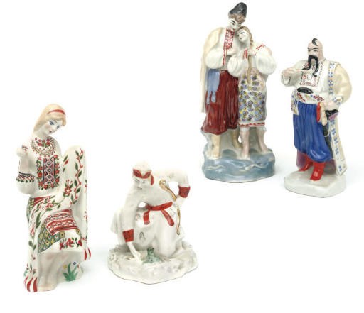 A GROUP OF RUSSIAN PORCELIAN FIGURES