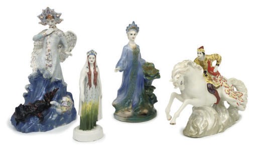 FOUR RUSSIAN PORCELAIN FIGURES