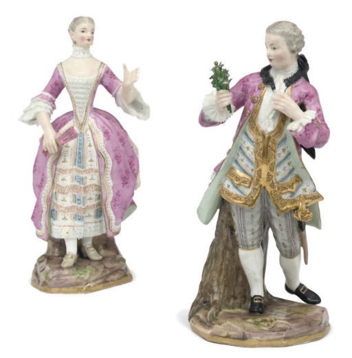 TWO MEISSEN FIGURES OF A GENTLEMAN AND COMPANION