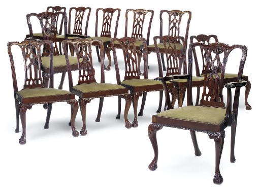 A SET OF TWELVE MAHOGANY DINING CHAIRS