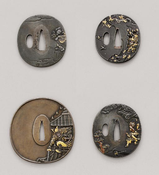 An Iwamoto School Tsuba and Three Kinko (Mixed-Metal) Tsuba