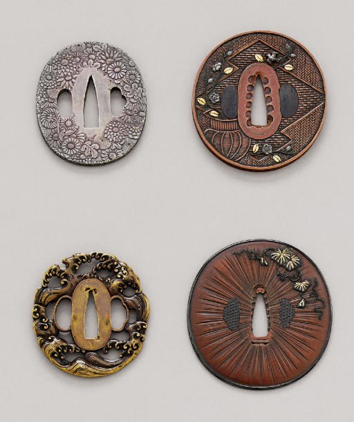 Two Kyo-Shoami Tsuba, A Yoshioka School Tsuba and A Sentoku Tsuba