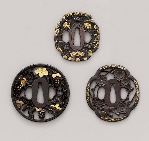 A Mino School Tsuba and Two Kyo-Shoami Tsuba