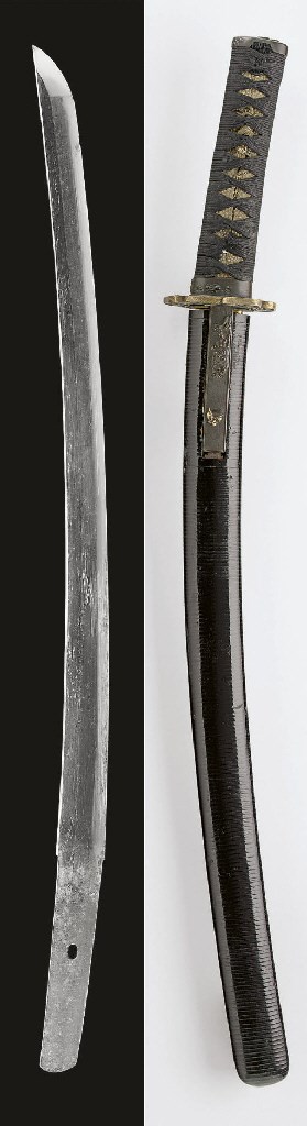 A Wakizashi in Black-Lacquer Ribbed Koshirae