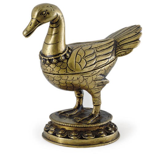 A bronze box and cover in the form of a duck