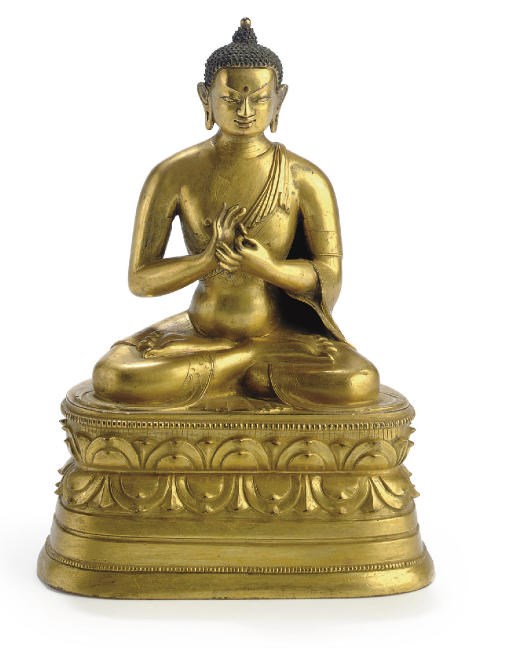 A gilt bronze figure of the Teaching Buddha