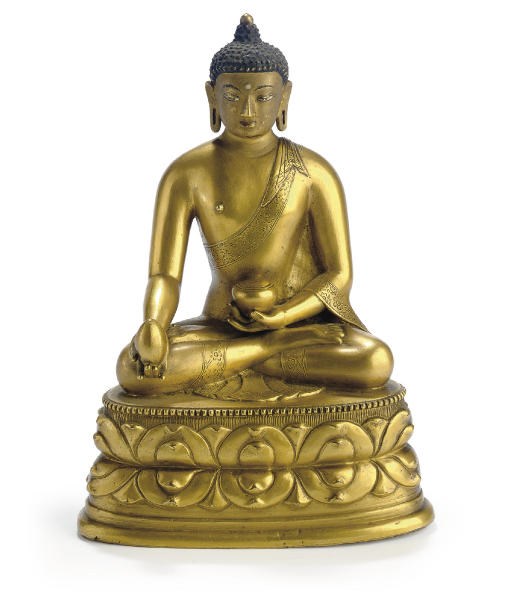 A gilt bronze figure of the Medicine Buddha