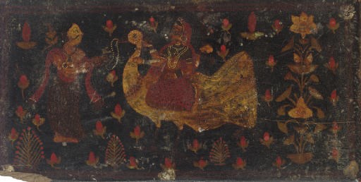 A polychromed wooden manuscript cover