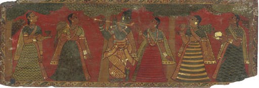A polychromed wooden manuscript cover for a Vaishnava text