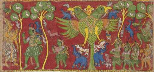 Mythological narrative with Gandhabherunda