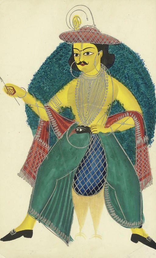 A Kalighat painting of Kartikeya