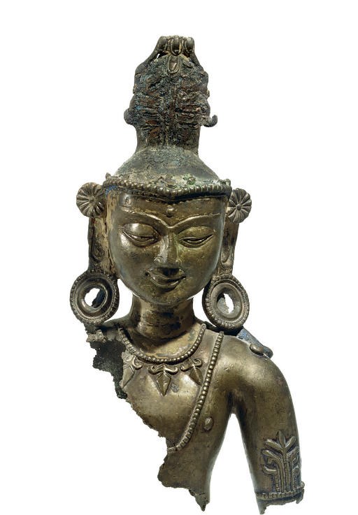 A bronze bust of a Bodhisattva