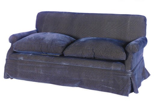 A VELVET UPHOLSTERED TWO-SEAT SOFA,